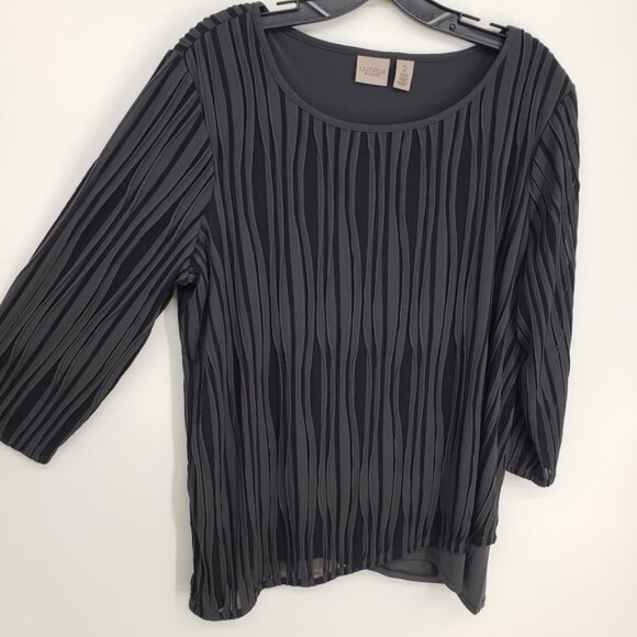 Chico's Easywear Asymmetrical Tunic Top L Abstract Wavy Texture Knit Gray Black - Picture 5 of 9